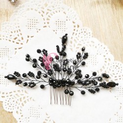 Accesoriu elegant pentru decor par AP013II Argintiu cu cristale Negre deosebite 